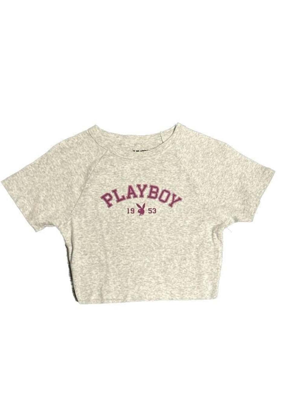 Playboy by PacSun Grey Raglan Cropped Graphic Tee